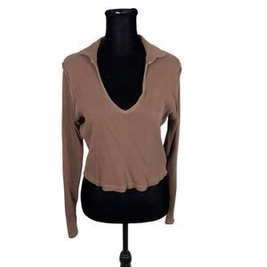 Full Tilt Cropped Long Sleeve Ribbed Henley - Women’s M‎